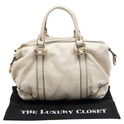 Pre Owned Gucci Off White Leather Equestrian Horseshoe Satchel