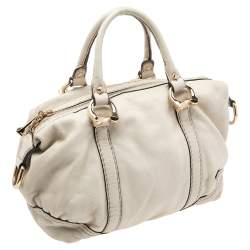 Pre Owned Gucci Off White Leather Equestrian Horseshoe Satchel