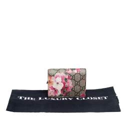 Gucci Pink/Beige GG Supreme Canvas and Leather Blooms Card Case Wallet