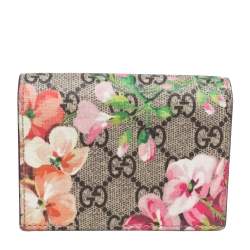 Gucci Pink/Beige GG Supreme Canvas and Leather Blooms Card Case Wallet