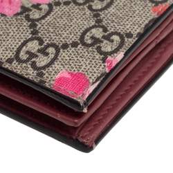 Gucci Pink/Beige GG Supreme Canvas and Leather Blooms Card Case Wallet