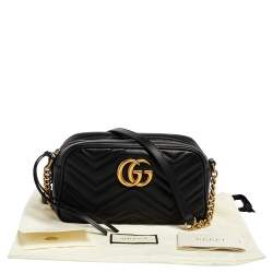 مملوكة مسبقًا Gucci Black Matelassé Leather GG Marmont Shoulder Bag