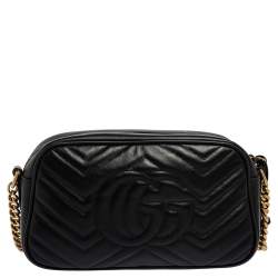 مملوكة مسبقًا Gucci Black Matelassé Leather GG Marmont Shoulder Bag