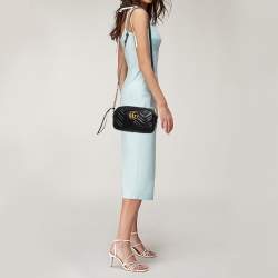 مملوكة مسبقًا Gucci Black Matelassé Leather GG Marmont Shoulder Bag