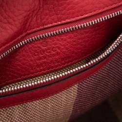 Pre Owned Gucci Red Leather Small Bamboo Daily Top Handle Bag