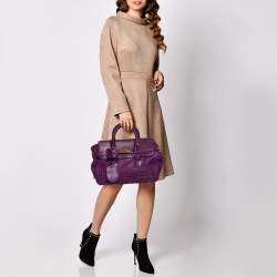 Pre Owned Gucci Purple Leather Medium Handmade Top Handle Satchel