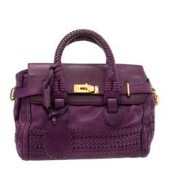 Pre Owned Gucci Purple Leather Medium Handmade Top Handle Satchel