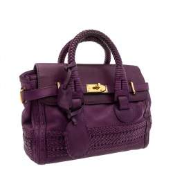 Pre Owned Gucci Purple Leather Medium Handmade Top Handle Satchel