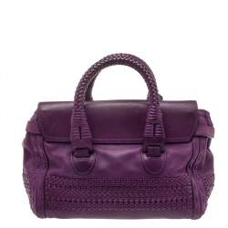 Pre Owned Gucci Purple Leather Medium Handmade Top Handle Satchel