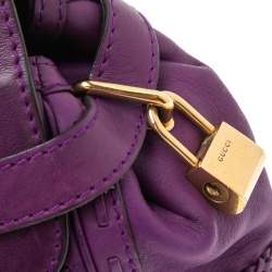 Pre Owned Gucci Purple Leather Medium Handmade Top Handle Satchel
