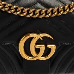 مملوكة مسبقًا Gucci Black Matelassé Leather Mini GG Marmont Shoulder Bag
