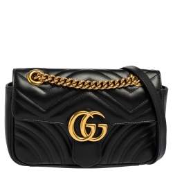 مملوكة مسبقًا Gucci Black Matelassé Leather Mini GG Marmont Shoulder Bag