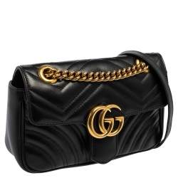 مملوكة مسبقًا Gucci Black Matelassé Leather Mini GG Marmont Shoulder Bag