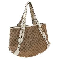 Pre Owned حقيبة كتف غوتشي بلهام متوسطة جلد وكانفاس جي جي أبيض/ بيج