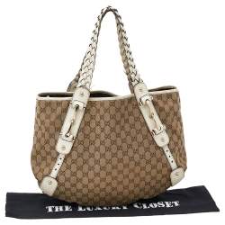 Pre Owned حقيبة كتف غوتشي بلهام متوسطة جلد وكانفاس جي جي أبيض/ بيج