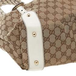 Pre Owned حقيبة كتف غوتشي بلهام متوسطة جلد وكانفاس جي جي أبيض/ بيج