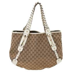 Pre Owned حقيبة كتف غوتشي بلهام متوسطة جلد وكانفاس جي جي أبيض/ بيج