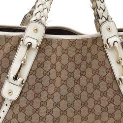 Pre Owned حقيبة كتف غوتشي بلهام متوسطة جلد وكانفاس جي جي أبيض/ بيج