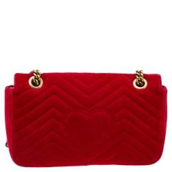 Pre Owned حقيبة كتف غوتشي مارمونت جي جي صغيرة قطيفة مبطن أحمر