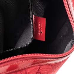 Pre Owned Gucci Red GG Canvas and Patent Leather Shoulder Bag