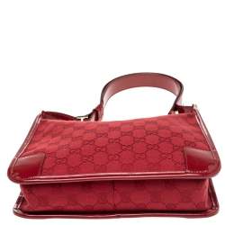 Pre Owned Gucci Red GG Canvas and Patent Leather Shoulder Bag