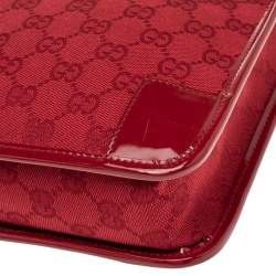 Pre Owned Gucci Red GG Canvas and Patent Leather Shoulder Bag