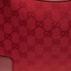 Pre Owned Gucci Red GG Canvas and Patent Leather Shoulder Bag
