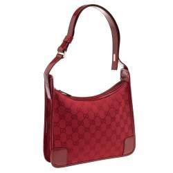 Pre Owned Gucci Red GG Canvas and Patent Leather Shoulder Bag