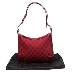 Pre Owned Gucci Red GG Canvas and Patent Leather Shoulder Bag