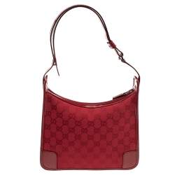 Pre Owned Gucci Red GG Canvas and Patent Leather Shoulder Bag