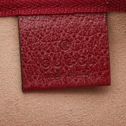 Pre Owned Gucci Red/Beige Leather And Coated Canvas Web GG Supreme Flora Printed Ophidia Tote