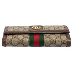 Pre Owned Gucci Brown/Beige GG Supreme Canvas and Leather Ophidia Continental Wallet 