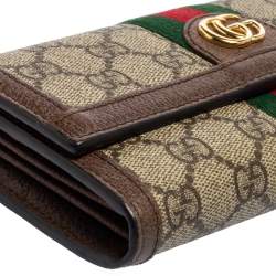 Pre Owned Gucci Brown/Beige GG Supreme Canvas and Leather Ophidia Continental Wallet 