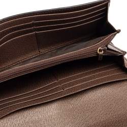 Pre Owned Gucci Brown/Beige GG Supreme Canvas and Leather Ophidia Continental Wallet 