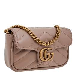 Pre Owned Gucci Beige Leather GG Marmont Chain Coin Purse