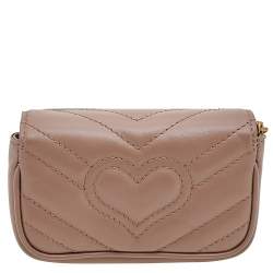 Pre Owned Gucci Beige Leather GG Marmont Chain Coin Purse