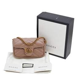 Pre Owned Gucci Beige Leather GG Marmont Chain Coin Purse