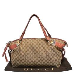 Pre Owned Gucci Beige GG Canvas and Leather Medium Bamboo Bar Shoulder Bag