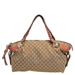 Pre Owned Gucci Beige GG Canvas and Leather Medium Bamboo Bar Shoulder Bag