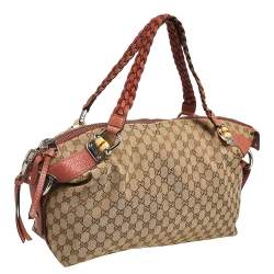 Pre Owned Gucci Beige GG Canvas and Leather Medium Bamboo Bar Shoulder Bag