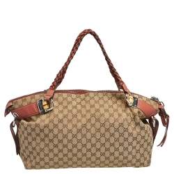 Pre Owned Gucci Beige GG Canvas and Leather Medium Bamboo Bar Shoulder Bag