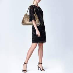 مملوكة مسبقًا حقيبة كتف غوتشي سوهو جلد ذهبي فاتح متوسطة