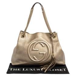مملوكة مسبقًا حقيبة كتف غوتشي سوهو جلد ذهبي فاتح متوسطة