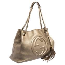 مملوكة مسبقًا حقيبة كتف غوتشي سوهو جلد ذهبي فاتح متوسطة