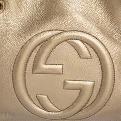 مملوكة مسبقًا حقيبة كتف غوتشي سوهو جلد ذهبي فاتح متوسطة