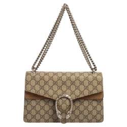 GUCCI Dionysus Small GG Supreme Canvas Shoulder Bag Beige 400249