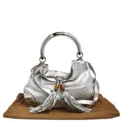 Pre Owned Gucci Silver Leather Large Babouska Indy Hobo