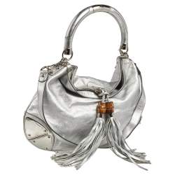 Pre Owned Gucci Silver Leather Large Babouska Indy Hobo