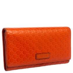 مملوكة مسبقًا محفظة كونتيننتال غوتشي جلد مايكروغوتشيسيما برتقالي ثلاثية الطي