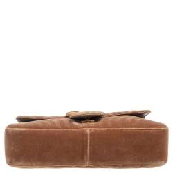 Pre Owned Gucci Tan Matelassé Velvet Medium GG Marmont Shoulder Bag